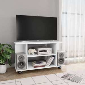 vidaXL Comodă TV cu roți, alb, 80x40x45 cm, lemn prelucrat imagine