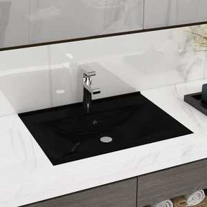 vidaXL Chiuvetă dreptunghiulară ceramică, loc robinet, negru, 60x46 cm imagine