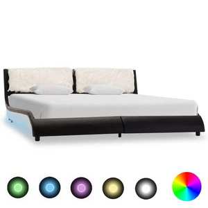 vidaXL Cadru de pat cu LED, negru și alb, 180x200 cm, piele ecologică imagine