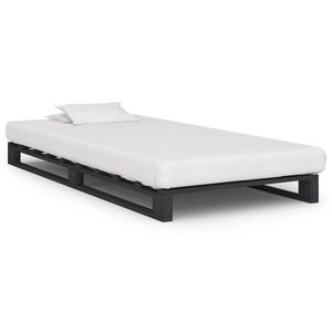 vidaXL Cadru de pat din paleți, gri, 90 x 200 cm, lemn masiv de pin imagine