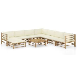 vidaXL Set mobilier de grădină, cu perne alb crem, 9 piese, bambus imagine