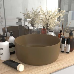 vidaXL Chiuvetă baie lux, crem mat, 40x15 cm, ceramică, rotund imagine