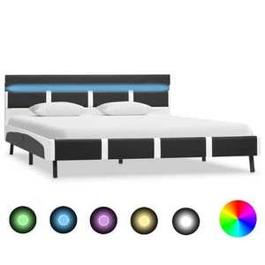 vidaXL Cadru de pat cu LED, gri, 140 x 200 cm, piele artificială imagine