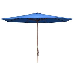 vidaXL Umbrelă de soare de exterior, stâlp din lemn, albastru, 350 cm imagine