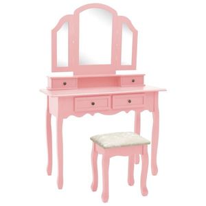 vidaXL Set masă toaletă cu taburet roz 100x40x146 cm lemn paulownia imagine