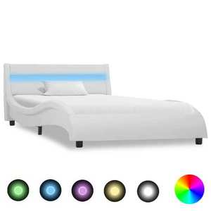 vidaXL Cadru de pat cu LED, alb, 90 x 200 cm, piele ecologică imagine