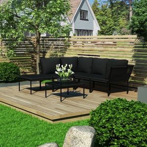 vidaXL Set mobilier de grădină cu perne, 6 piese, negru, PVC imagine