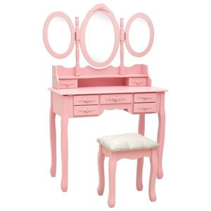 vidaXL Masă de toaletă cu taburet și triptic oglinzi, roz imagine