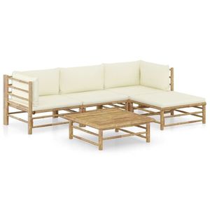 vidaXL Set mobilier de grădină cu perne alb crem, 5 piese, bambus imagine