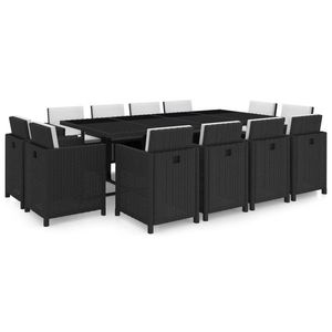vidaXL Set mobilier de exterior cu perne, 13 piese, negru, poliratan imagine
