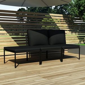 vidaXL Set mobilier de grădină cu perne, 3 piese, negru, PVC imagine