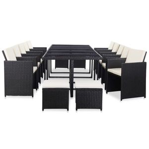 vidaXL Set mobilier de exterior cu perne, 15 piese, negru, poliratan imagine