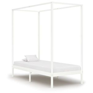 vidaXL Cadru pat cu baldachin, alb, 100 x 200 cm, lemn masiv de pin imagine