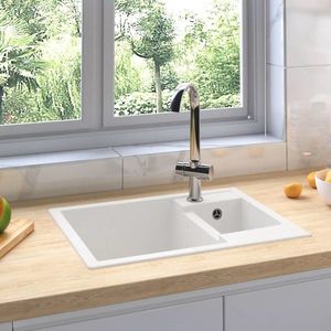 vidaXL Chiuvetă de bucătărie dublă cu orificiu de preaplin alb granit imagine