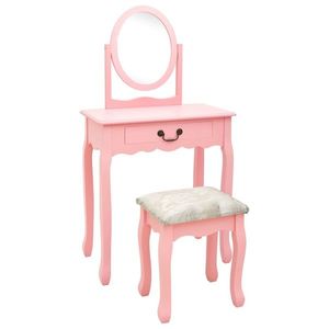 vidaXL Masă toaletă cu taburet, roz, 65x36x128 cm, lemn paulownia, MDF imagine