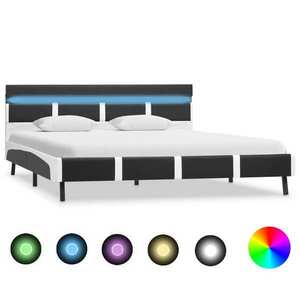 vidaXL Cadru de pat cu LED, gri, 120 x 200 cm, piele ecologică imagine