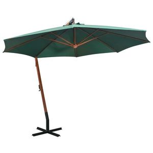 vidaXL Umbrelă de soare suspendată 350 cm, stâlp din lemn, verde imagine