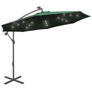 vidaXL Umbrelă suspendată, iluminare LED, 300 cm, verde, stâlp metalic imagine