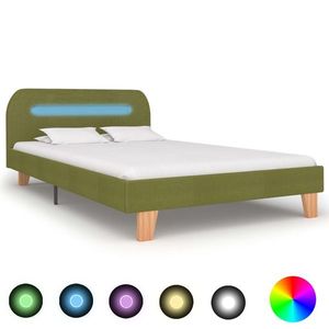 vidaXL Cadru de pat cu LED-uri, verde, 120 x 200 cm, material textil imagine