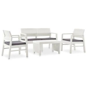 vidaXL Set mobilier de grădină cu perne, 4 piese, alb, plastic imagine