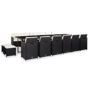 vidaXL Set mobilier de exterior cu perne, 17 piese, negru, poliratan imagine