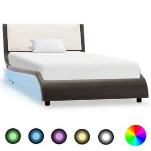 vidaXL Cadru de pat cu LED, gri și alb, 90x200 cm, piele ecologică imagine
