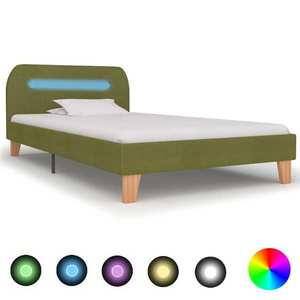 vidaXL Cadru de pat cu LED-uri, verde, 90 x 200 cm, material textil imagine