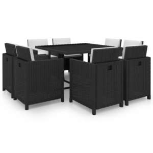 vidaXL Set mobilier de exterior cu perne, 9 piese, negru, poliratan imagine