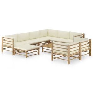 vidaXL Set mobilier de grădină, cu perne alb crem, 10 piese, bambus imagine