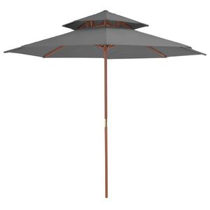 vidaXL Umbrelă de soare dublă, stâlp din lemn, 270 cm, antracit imagine