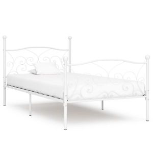 vidaXL Cadru de pat cu bază din șipci, alb, 100 x 200 cm, metal imagine