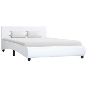 vidaXL Cadru de pat, alb, 140 x 200 cm, piele ecologică imagine