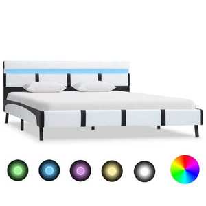 vidaXL Cadru de pat cu LED, alb, 120 x 200 cm, piele ecologică imagine