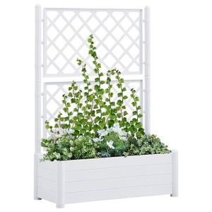 vidaXL Jardinieră de grădină cu spalier, alb, 100 x 43 x 142, PP imagine