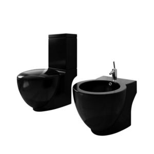 vidaXL Set de toaletă & bideu, negru, ceramică imagine