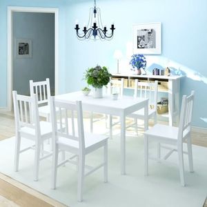 vidaXL Set masă și scaune din lemn de pin, 7 piese, alb imagine
