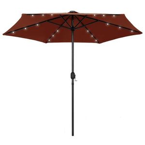 vidaXL Umbrelă de soare, LED-uri și stâlp aluminiu, cărămiziu, 270 cm imagine