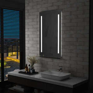 vidaXL Oglindă cu LED de perete pentru baie, cu raft, 60 x 100 cm imagine