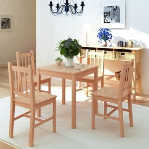 Set masă și scaune din lemn de pin, 5 piese imagine