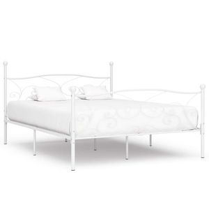 vidaXL Cadru de pat cu bază din șipci, alb, 200 x 200 cm, metal imagine