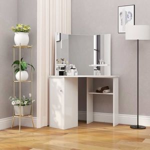 vidaXL Masă de toaletă colțar, masă pentru machiaj și cosmetice, alb imagine