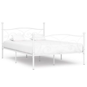 vidaXL Cadru de pat cu bază din șipci, alb, 140 x 200 cm, metal imagine