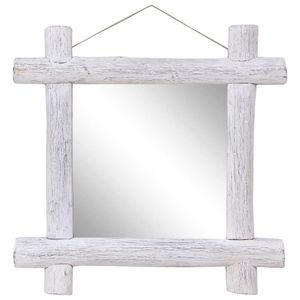 vidaXL Oglindă cu ramă din bușteni, alb, 70x70 cm, lemn masiv reciclat imagine