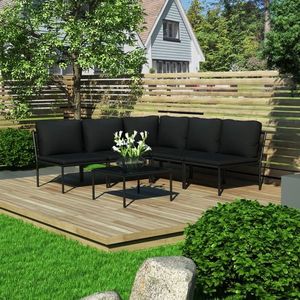 vidaXL Set mobilier de grădină cu perne, 6 piese, negru, PVC imagine