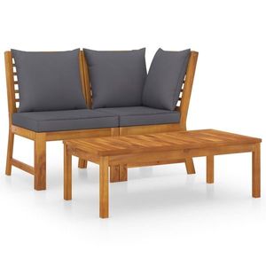 vidaXL Set mobilier de grădină, 3 piese, perne gri închis, lemn acacia imagine