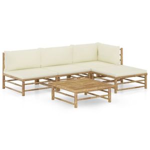 vidaXL Set mobilier de grădină, cu perne alb crem, 5 piese, bambus imagine