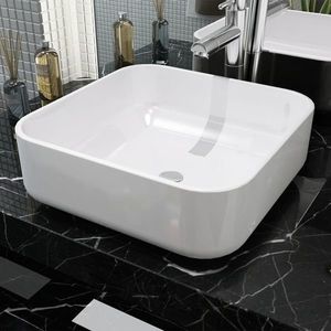 vidaXL Chiuvetă de baie din ceramică, pătrată, 39x39x13, 5 cm, alb imagine