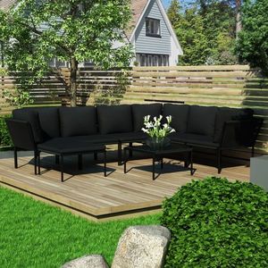 vidaXL Set mobilier de grădină cu perne, 8 piese, negru, PVC imagine