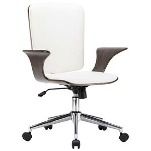vidaXL Scaun de birou rotativ, alb, piele ecologică și lemn curbat imagine