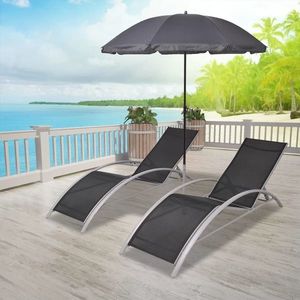 vidaXL Șezlonguri de plajă cu umbrelă, negru, aluminiu imagine